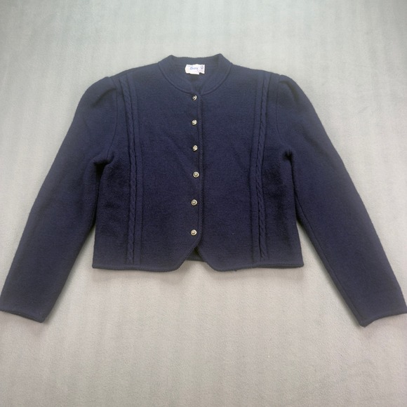 Deans Of Scotland Sweaters - Deans of Scotland Navy Blue Wool Cardigan Sweater Size Large Puff Sleeve Vintage